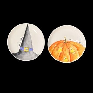 Rae Dunn Halloween Pumpkin & Witch Hat Dessert Plates